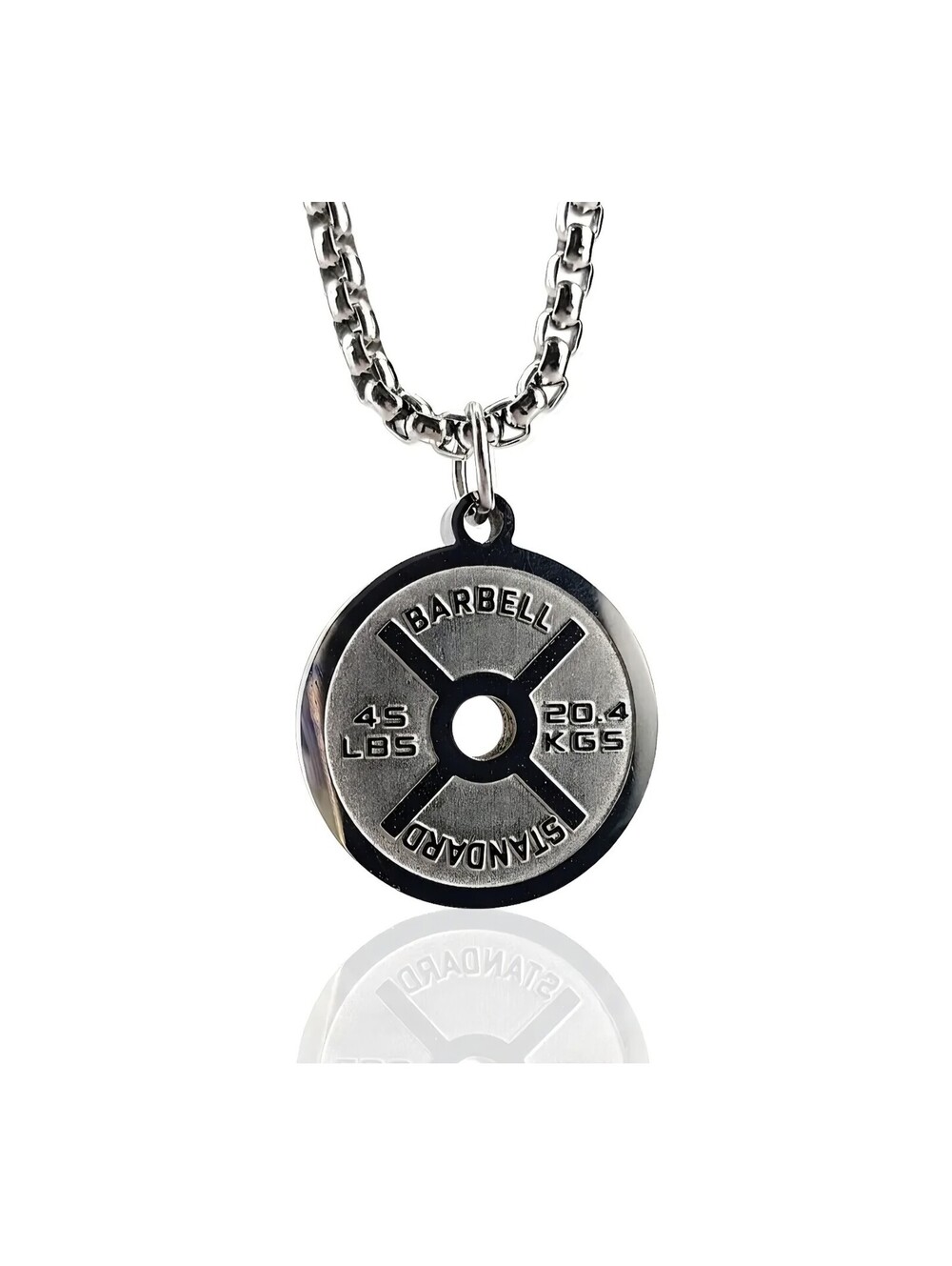 Stainless Steel Barbell Weight Plate Pendant Necklace